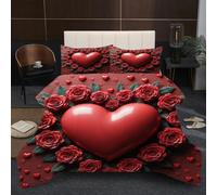 Fotmung King Size Comforter Set 90" x 86" Red Heart, Ultra Soft Microfiber Duvet King Size, Luxurious Bedding Quilt Set with 2 Pillowcases for Adults Teens