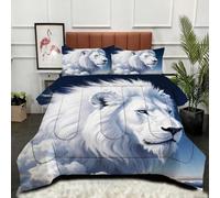 Fotmung King Size Comforter Set 90" x 86" White 3D Lion, Ultra Soft Microfiber Duvet King Size, Luxurious Bedding Quilt Set with 2 Pillowcases for Adults Teens-A233