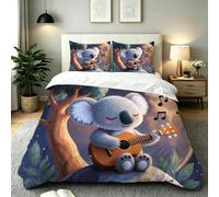 Fotmung King Size Duvet Cover Animated Koala Music Notes, 3D Comforter Cover Set with Ties + Hidden Zipper, Breathable Durable Fade-Resistant Elegant Style Cozy Sleep for Home Dorm-E236