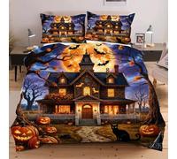 Fotmung King Size Duvet Cover Haunted House, 3D Comforter Cover Set with Ties + Hidden Zipper, Breathable Durable Fade-Resistant Elegant Style Cozy Sleep for Home Dorm D360