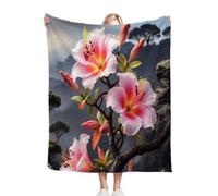 Fotmung Large Flannel Blanket Pink Flower, 60"x80" Size for Bedroom, Living Room, Game Nights, Cozy Texture for Family Snuggling, Cold Weather Use, Spacious for Full-Body Coverage C230