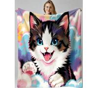 Fotmung Plush Flannel Blanket Colorful Cloud Cat, Double-Sided Softness - 60"x78" Size for Daily Use, Ideal for Couch, Bedroom, Travel, Warm for Chilly Evenings, Lightweight for Storage-F58