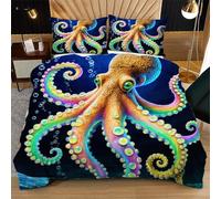 Fotmung Single Bedding Sets Kids Colourful Octopus, Soft Microfiber Duvet Cover Single for Teens Adults, Easy Care Ultrasoft 1 Quilt Covers + 2 Pillowcases 50x75 cm - 135x200 cm Q103