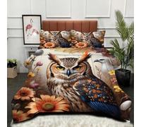 Fotmung Single Duvet 53" x 79" 3D Owl And Flowers, Comfortable Microfiber Quilt for All Seasons, 3 Pieces Bedding Comforter Set with 1 Comforter + 2 Pillowcases (19" x 29")-A33