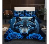 Fotmung Single Duvet 53" x 79" Animal Wolf, Comfortable Microfiber Quilt for All Seasons, 3 Pieces Bedding Comforter Set with 1 Comforter + 2 Pillowcases (19" x 29")