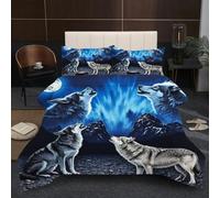 Fotmung Single Duvet 53" x 79" Black Wolf Animals, Comfortable Microfiber Quilt for All Seasons, 3 Pieces Bedding Comforter Set with 1 Comforter + 2 Pillowcases (19" x 29")