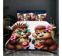 Fotmung Single Duvet 53" x 79" Brown Otter, Comfortable Microfiber Quilt for All Seasons, 3 Pieces Bedding Comforter Set with 1 Comforter + 2 Pillowcases (19" x 29") N377