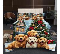 Fotmung Single Duvet 53" x 79" Christmas Tree Dog, Comfortable Microfiber Quilt for All Seasons, 3 Pieces Bedding Comforter Set with 1 Comforter + 2 Pillowcases (19" x 29")