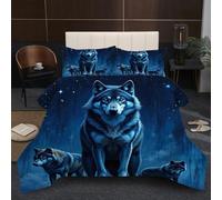 Fotmung Single Duvet 53" x 79" Three Wolves, Comfortable Microfiber Quilt for All Seasons, 3 Pieces Bedding Comforter Set with 1 Comforter + 2 Pillowcases (19" x 29")