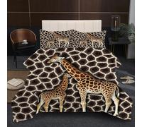 Fotmung Single Duvet 53" x 79" Two Giraffes, Comfortable Microfiber Quilt for All Seasons, 3 Pieces Bedding Comforter Set with 1 Comforter + 2 Pillowcases (19" x 29")