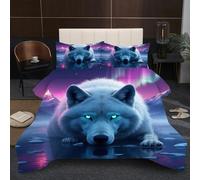Fotmung Single Duvet 53" x 79" White Wolf, Comfortable Microfiber Quilt for All Seasons, 3 Pieces Bedding Comforter Set with 1 Comforter + 2 Pillowcases (19" x 29")