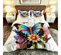 Fotmung Super King Duvet 102" x 86" 3D Butterfly Flowers, Super Quality Microfiber Quilt with 2 Pillowcases, Premium 3D Printed Super King Comforter for Holiday Birthday Gift-F251