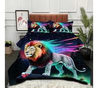 Fotmung Super King Duvet 102" x 86" 3D Lion, Super Quality Microfiber Quilt with 2 Pillowcases, Premium 3D Printed Super King Comforter for Holiday Birthday Gift-A105