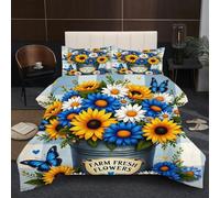 Fotmung Super King Duvet 102" x 86" A Bucket Of Flowers, Super Quality Microfiber Quilt with 2 Pillowcases, Premium 3D Printed Super King Comforter for Holiday Birthday Gift
