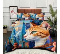 Fotmung Super King Duvet 102" x 86" Anime Animal Cat, Super Quality Microfiber Quilt with 2 Pillowcases, Premium 3D Printed Super King Comforter for Holiday Birthday Gift-A9