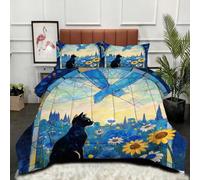 Fotmung Super King Duvet 102" x 86" Blue Moon Cat, Super Quality Microfiber Quilt with 2 Pillowcases, Premium 3D Printed Super King Comforter for Holiday Birthday Gift-C197