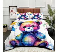 Fotmung Super King Duvet 102" x 86" Colourful Star Bear, Super Quality Microfiber Quilt with 2 Pillowcases, Premium 3D Printed Super King Comforter for Holiday Birthday Gift-A279