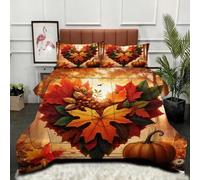 Fotmung Super King Duvet 102" x 86" Orange Pumpkin Maple Leaf, Super Quality Microfiber Quilt with 2 Pillowcases, Premium 3D Printed Super King Comforter for Holiday Birthday Gift-A21