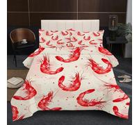 Fotmung Super King Duvet 102" x 86" Red Shrimp, Super Quality Microfiber Quilt with 2 Pillowcases, Premium 3D Printed Super King Comforter for Holiday Birthday Gift