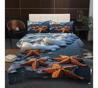 Fotmung Super King Duvet 102" x 86" Yellow Starfish, Super Quality Microfiber Quilt with 2 Pillowcases, Premium 3D Printed Super King Comforter for Holiday Birthday Gift