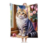 Fotmung Throw Blankets Kids 100x130 cm Animal Cat, 3D Super Soft Blanket Flannel Throws 130 x 100 cm for All Season, Microfiber Warm Flannel Bed Blanket for Kids Boy Girl C61