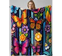 Fotmung Throw Blankets Kids 100x130 cm Colorful Butterfly, 3D Super Soft Blanket Flannel Throws 130 x 100 cm for All Season, Microfiber Warm Flannel Bed Blanket for Kids Boy Girl-F69