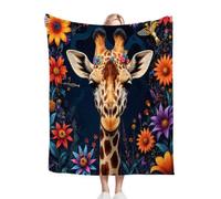 Fotmung Throw Blankets Kids 100x130 cm Colourful Flower Giraffe, 3D Super Soft Blanket Flannel Throws 130 x 100 cm for All Season, Microfiber Warm Flannel Bed Blanket for Kids Boy Girl-A225