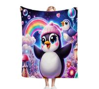 Fotmung Throw Blankets Kids 100x130 cm Colourful Penguin, 3D Super Soft Blanket Flannel Throws 130 x 100 cm for All Season, Microfiber Warm Flannel Bed Blanket for Kids Boy Girl R301