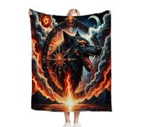 Fotmung Throw Blankets Kids 100x130 cm Flaming Wolf And Young Man, 3D Super Soft Blanket Flannel Throws 130 x 100 cm for All Season, Microfiber Warm Flannel Bed Blanket for Kids Boy Girl-A103