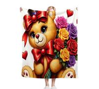 Fotmung Throw Blankets Kids 100x130 cm Floral Bear, 3D Super Soft Blanket Flannel Throws 130 x 100 cm for All Season, Microfiber Warm Flannel Bed Blanket for Kids Boy Girl R43