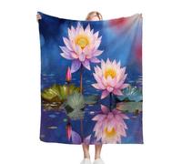 Fotmung Throw Blankets Kids 100x130 cm Pink Lotus, 3D Super Soft Blanket Flannel Throws 130 x 100 cm for All Season, Microfiber Warm Flannel Bed Blanket for Kids Boy Girl R227