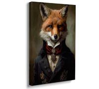 FOTN Framed Victorian Fox Wall Art Fox in Suit Portrait Vintage Gothic Canvas Art Prints Dark Academia Fox Poster Renaissance Painting Print Funny Animal Art Wall Decor for Bedroom Living Room 12X16in