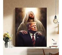 FOTN Jesus Christ and Donald Trump Wall Art Trump and Jesus Praying Poster Picture Canvas Prints Modern Aesthetic Artwork Home Decoration Trump Wall Decor for Living Room Bedroom Office 12x16in Framed
