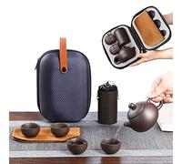 FOTN Travel Tea Sets Ceramic Chinese Kung Fu Japanese Purple Clay tea pot set TraditIonal Handmade Teapot, Tea Canister, 4 Teacups,Tea Mat and Portable Travel Bag (Tea Sets), Black