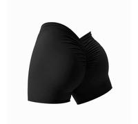 FOTN V-Back Ruched Shorts,Workout Scrunch Shorts Women,High Waisted Seamless Shorts,Seamless Yoga Biker Shorts(Black,Medium)