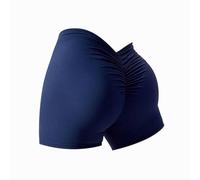 FOTN V-Back Ruched Shorts,Workout Scrunch Shorts Women,High Waisted Seamless Shorts,Seamless Yoga Biker Shorts(Cyan,Small)