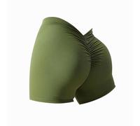 FOTN V-Back Ruched Shorts,Workout Scrunch Shorts Women,High Waisted Seamless Shorts,Seamless Yoga Biker Shorts(Green,Large)