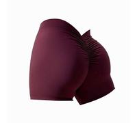 FOTN V-Back Ruched Shorts,Workout Scrunch Shorts Women,High Waisted Seamless Shorts,Seamless Yoga Biker Shorts(Wine Red,Large)