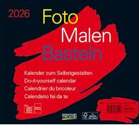 Foto-Malen-Basteln Bastelkalender quer schwarz 2026: Fotokalender zum Selbstgestalten. Do-it-yourself Kalender mit festem Fotokarton. Format: 24 x 21,5 cm