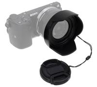Fotodiox Lens Hood Kit for Sony E PZ 16-50mm F3.5-5.6 OSS E-mount Power Zoom Lens with Tulip Flower Lens Hood with Inner Pinch Lens Lens Cap for Sony A5000, A5100, A6000, NEX-5T, NEX-6 Camera Kit Lenses-Black