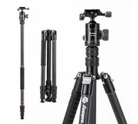 Fotopro 185.4 cm Carbon Fibre Tripod for Camera, Compact Travel Tripod with Ball Head, Detachable Monopod with Quick Release Plate and Camera Bag, Load Capacity up to 10 kg, Stand