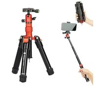 Fotopro 55" Lightweight Compact Travel Tripod, Multifunctional Mini Tripod with Aluminum Ball Head Phone Mount Detachable Selfie Stick, Folded only 8.6" Max Load up to 6.6 lbs (Orange)