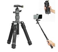 Fotopro 55" Lightweight Compact Travel Tripod, Multifunctional Mini Tripod with Aluminum Ball Head Phone Mount Detachable Selfie Stick, Folded only 8.6" Max Load up to 6.6 lbs (Grey)