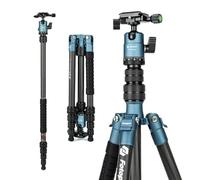 Fotopro 59" Carbon Fiber Travel Tripod, Compact Camera Tripod with Ball Head, Detachable Monopod with Arca-Swiss Quick Release Plate and Bag, Load up to 8KG/17.63lbs, Blue