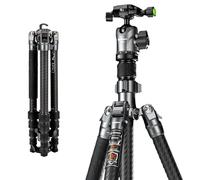 Fotopro 64'' Carbon Fiber Tripod, Compact Travel Tripod for DSLR Camera, with Ballhead Quick Release Plate Carry Bag, with Detachable Monopod, Max Load 10kg. Sherpa Series (sliver grey, 60 inch)