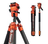 Fotopro 67.3" Carbon Fiber Travel Tripod, Professional Heavy Duty Video Tripod with Hydraulic Spherical Pan-Tilt Flip Lock Max Load 22lbs, wih Monopod Phone Clip, X-AIRFLY Max Video Orange