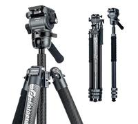 Fotopro 67.3" Carbon Fiber Travel Tripod, Professional Heavy Duty Video Tripod with Hydraulic Spherical Pan-Tilt Flip Lock Max Load 22lbs, wih Monopod Phone Clip, X-AIRFLY Max Video Grey