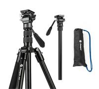 Fotopro 72.5'' Video Tripod with Fluid Head, Compact Camera Travel Tripod Monopod with Phone Clip QR Plate Aluminum Professional Tripods for Camera Camcorder DSLR Black