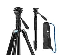 Fotopro 72.5'' Video Tripod with Fluid Head - Compact Durable Travel Tripod Monopod, Aluminum Professional Tripods with Phone Clip & QR Plate for Camera Camcorder DSLR, Blue