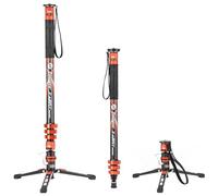 Fotopro 73" Carbon Fiber Monopod with Pedal and Feet - 3-in-1 Professional Travel Stabilizer with 22lbs Load for DSLR Camera Videography Kit - X-Airfly Mono Orange